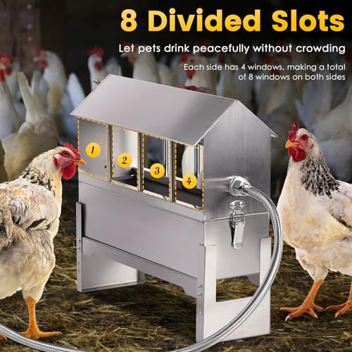 Automatic Chicken Waterer Stainless Steel Chicken Water Dispenser | Poultry Waterer | Chicken Watering System with Float Valve | for Duck Pigeon Goose Turkey Backyard Chicken Coop Home Farm