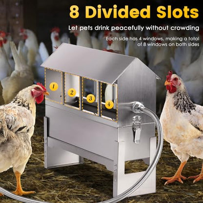 Automatic Chicken Waterer Stainless Steel Chicken Water Dispenser | Poultry Waterer | Chicken Watering System with Float Valve | for Duck Pigeon Goose Turkey Backyard Chicken Coop Home Farm