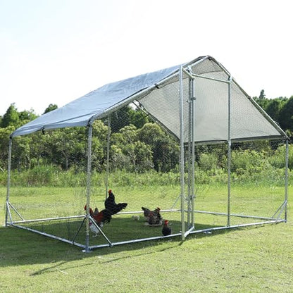 Large Metal Chicken Coop Run, Afqxf 9.8x6.5x6.4FT Outdoor Walk-in Poultry Cage Hen Playpen House with Waterproof Cover and Lockable Door for Patio Yard Farm - size: 6.5' L x 9.8' W x 6.4' H