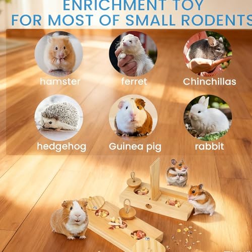2 Pack Guinea Pig Foraging Toys, Guinea Pig Enrichment Toys Wooden Interactive Bunny Puzzle Toys, Small Animals Hide Treats Dispenser for Hamster, Rabbits, Bunny, Chinchillas