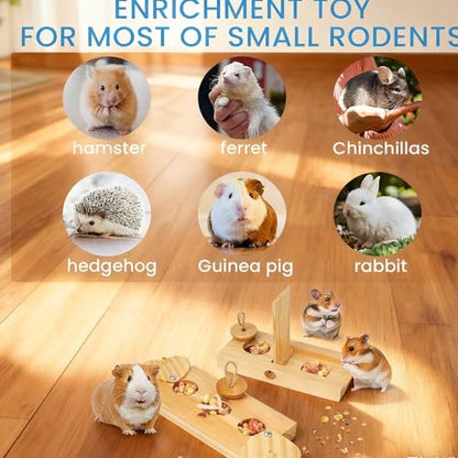 2 Pack Guinea Pig Foraging Toys, Guinea Pig Enrichment Toys Wooden Interactive Bunny Puzzle Toys, Small Animals Hide Treats Dispenser for Hamster, Rabbits, Bunny, Chinchillas