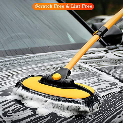 MVEQRRN Upgrade Car Wash Brush Mop with Long Handle,Microfiber Mitt Car Cleaning Supplies Kit Car Wash Kit Tools Accessories - color: Yellow-001