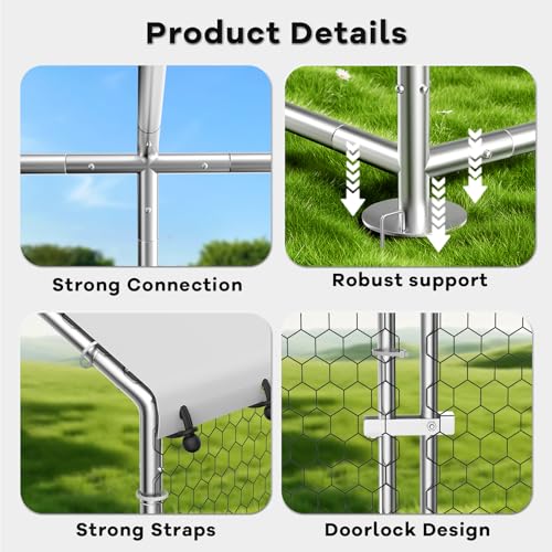 Large Metal Chicken Coop with Roosting Ladder, Waterproof and UV-Resistant Cover,Outdoor Walk-in Cage Hen House for Yard Farm Rabbit Duck Chicken Run, Spire Roof(13.1'W x 9.8'L x 6.4'H) - size: 157.5"L x 118.0"W x 78.0"H