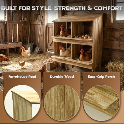 Wooden 4 Holes Chicken Nesting Boxes for Laying Eggs, Gold Standard Two-Tier Nest Box for Chickens, Farmhouse Series Laying Boxes for Hens, Ducks and Birds - color: Wooden 4-Hole