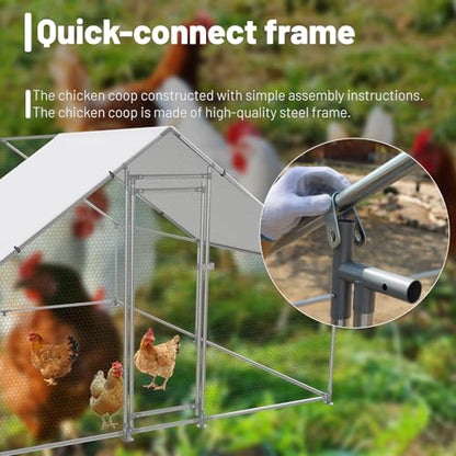 HEYTOWN Large Metal Chicken Coop Chicken Pen with Water-Resident and Anti-UV Cover Walk-in Poultry Cage Chicken Runs for Yard with Cover Duck Rabbit Dog House Outdoor - size: 157.2"L x 117.6"W x 78.0"H