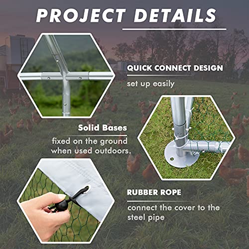 LEMBERI Metal Large Chicken Coop, Spire Shape Walk-in Poultry Chicken Hen cage, Rabbits Duck Cages with Waterproof and Anti-Ultraviolet Cover for Outside,Backyard and Farm - size: 236.16"L x 118.1"W x 76.8"H