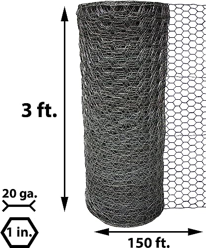 Acorn Chicken Wire 1" X 36" X 150', Perfect for Garden Fencing, Animal Barrier, Plant Supports and DIY Projects, Galvanized Steel - size: 3' Wide X 150' Long, style: 1" Hexagon Pattern