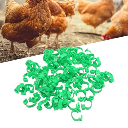 100PCS 20mm Chicken Leg Bands, 001 to 100 Numbered Colorful Chicken Birds Poultry Identification Leg Bands for Chicks Ducks Pigeons Goose Quail Yellow (Green) - color: Green