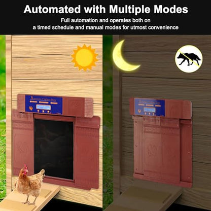 Automatic Chicken Coop Door Opener with Timer and Solar Battery Power, Double Electric Chicken Door with LED Display, for Chickens Ducks Geese, IP45, Anti - (Bronze) - color: Bronze