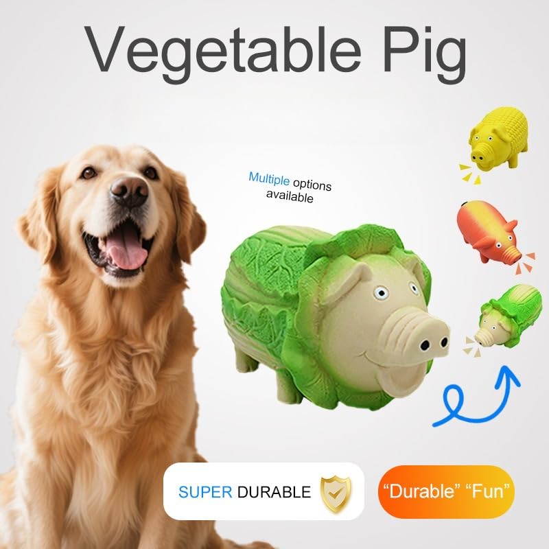 Dog Latex Toy, Funny Pig and Vegetable Design with Built-in Squeaker for Chewing, Floating, and Interactive Play (Cabbage Pig) - color: Cabbage pig
