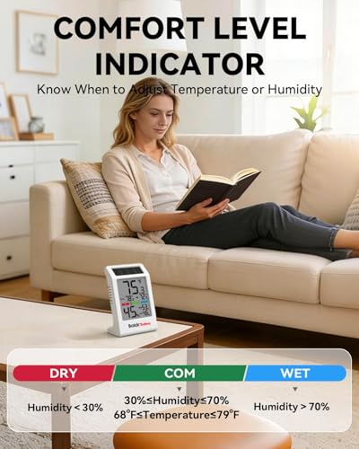 BALDR Indoor Thermometer Hygrometer, Solar Power with Battery Backup, Large Display, Daily Max/Min & Comfort Indicator Humidity Meter - color: Grey