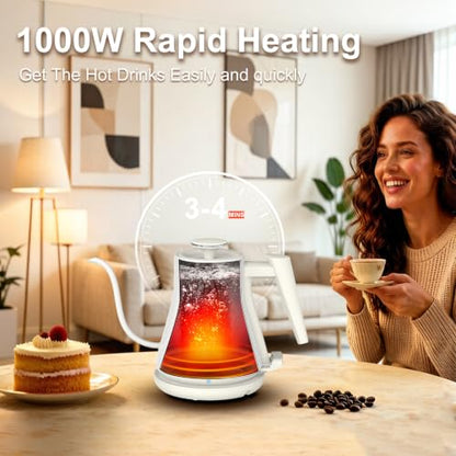 Gooseneck Electric Kettle 0.8L (27oz) - 1000W Rapid Fast Boiling Tea Kettle with Auto Shut Off, Stainless Steel Leak-Proof Elegant White Water Boiler - color: White