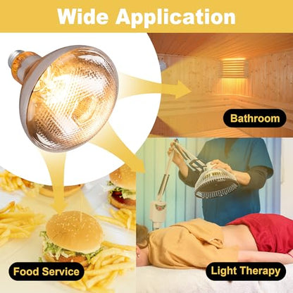 250 Watt Heat Lamp Bulbs for Chickens, PAR38 Clear Glass Brooder Heat Lamp, Infrared Reflector Heat Bulbs for Pets, Bathroom, Food, Light Therapy 2 Pack