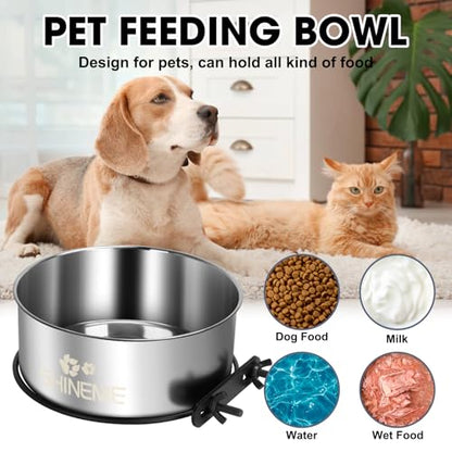 Dog Kennel Bowls for Crates, ShineMe 54oz & 34oz Dog Food Bowl and Crate Water Bowl No Spill, Stainless Steel Dogs Bowls Mountable 2 Pack, Silver (7.1x2.9” & 6.2x2.6”) - color: Silver, size: L (54oz+34oz)