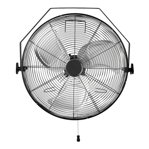 Amazon Basics 18" Indoor Wall-Mounted Industrial Fan with Three Speeds, High CFM, Heavy-Duty Metal Blades, Tilt Head, for Commercial Use, Warehouse, Basement, Black - style: Wall Mounted Fan