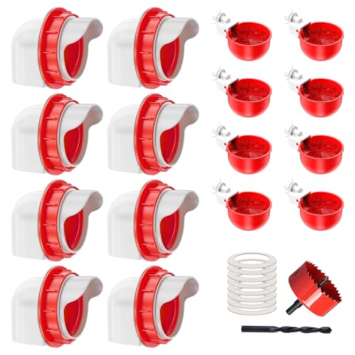 ZenxyHoC Chicken Feeders and Waterers, No Waste Chicken Feeder 8 Ports and Water Cups 8 Packs - color: Red, size: 8 Ports and 8 Cups