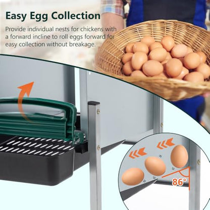 10-Bay Galvanized Steel Nesting Box for Chickens and Ducks, Wall-Mounted Poultry Laying Coop with Ventilation, Durable Rust-Resistant Design for Backyard Farms (4-Hole with Legs,Green) - color: 4-Hole With Legs,Green