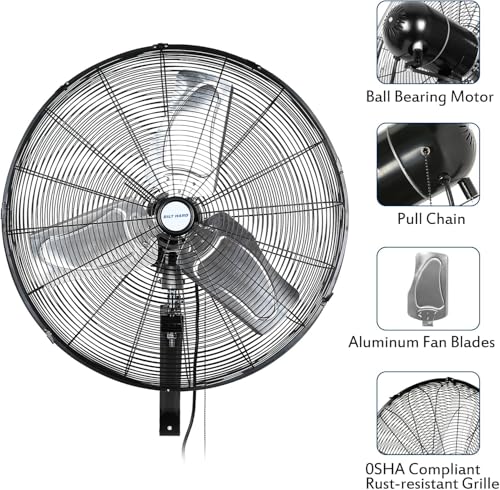 BILT HARD 24in. 6500 CFM High Velocity Wall Mounted Fan, 3-Speed Heavy Duty Shop Fan, Industrial Oscillating Fan for Commercial, Garage, Factory, Warehouse and Jobsite Use - size: 24 inch