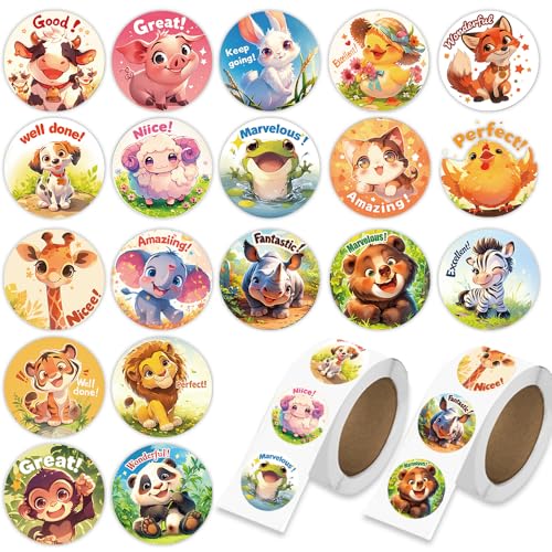 1000 Pcs Teacher Reward Animal Stickers for Classroom Boys Girls School Students.2 Roll 1 Inch Good Job Stickers.Teacher Must Haves Supplies Small Sticker - color: Teacher Reward