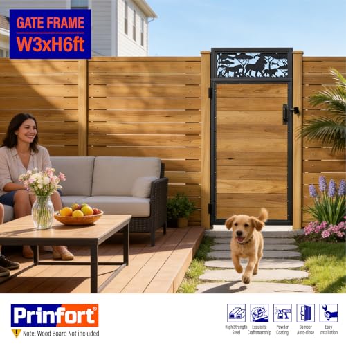 3x6FT (34.8" W X 70.8" H) 201 Stainless Steel Anti Sag Wooden Fence Gate Kit Heavy Duty Garden Gate Frame Hardware Kit Reinforcement (Left/Right Free-Installation) - size: W3xH6 FT-Lion
