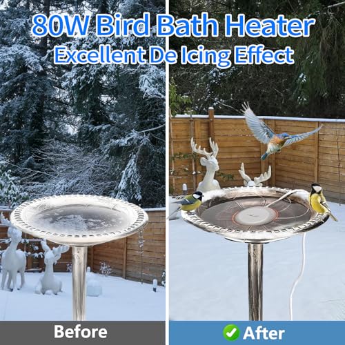 Bird Bath Heater for Outdoors in Winter, 80w Birdbath Heaters for Outdoor Bird Bath Deicer with Thermostatically Control, Heated Bird Bath Water Heater for Bird Chicken Livestock, With 10ft Cord