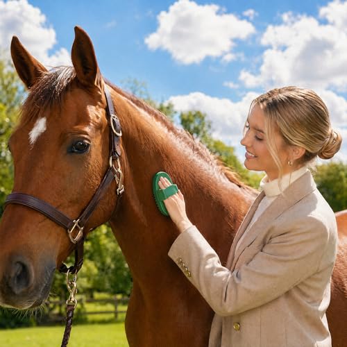 Horse Brush Set, 2 Pack Large Rubber Curry Comb, Horse Grooming Brush & Deshedding Tool for Short Haired Dogs, Flexible Pet Bathing Massage Comb Rubber for Loose Hair & Mud Removal, Green, 5.7"x3.7"
