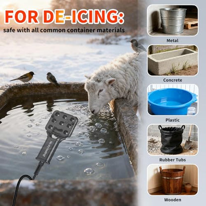 120V 500W Pond De-Icer and Chicken Water Heater for Livestock Tank Heater, Featuring Power-Off Protection, Overheating Protection, GFCI Plug & 9.2FT UL Approved Cord - size: 500 Watt