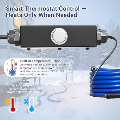 30ft Heated Water Hose for RV - Heated Drinking Water Hose with Energy-Saving Thermostat, Water Line Freeze Protection Down to -40°F/-40°C, Heated Garden Hoses with Adapter, Lead and BPA Free - color: Standard Model, size: 30ft