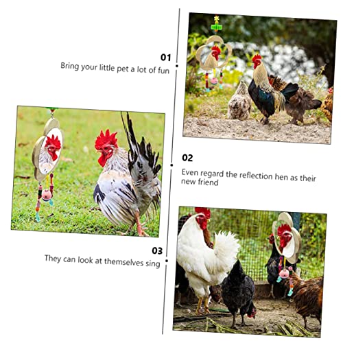 Wooden Chicken Toy Mirror and Bell Pendant Hanging Pet Hen Mirror for Cage Enrichment Interactive Fun for Chickens and Accessories