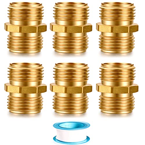 Garden Hose Fittings Connectors Adapter Solid Brass Repair double male to male faucet leader coupler dual water hose connector(3/4" GHT Double Male) (6-PCS) - color: 6 Pack