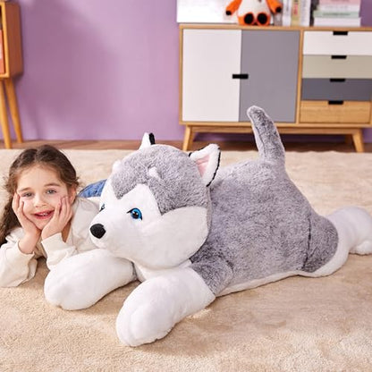 IKASA Giant Husky Stuffed Animal Plush Toy,30" Large Dog Puppy Cute Jumbo Soft Toys,Huge Big Size Plushy Fluffy Fat Plushie,Gifts for Kids - style: Husky Dog