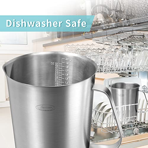 Measuring Cup, [Upgraded, 3 Measurement Scales, Including Cup Scale, ML Scale, Ounce Scale], Newness Stainless Steel Measuring Cup with Marking with Handle, 64 Ounces (2.0 Liter, 8 Cup) - size: 64 OZ (8 Cup, 2000 ML)