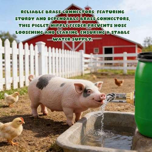 Fockety Pig Water Nipple, 5PCS Stainless Steel Automatic Pig Nipple Drinker Feeder with Brass Connectors, Waterer for Pigs Goats Horses Cattle Livestock