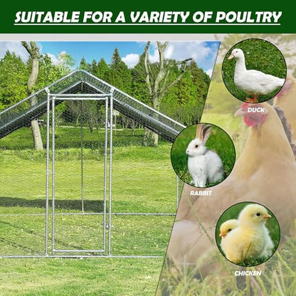 TOLEAD Large Metal Chicken Coop Upgrade Tri-Supporting Wire Mesh Chicken Run,Chicken Pen Walk in with Water-Resident and Anti-UV Cover,Duck Rabbit House Outdoor (Spire Roof 10’ W x 13’ L x 6.5’ H) - size: 156.2"L x 108.0"W x 78.0"H