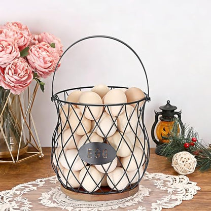 Chicken Egg Basket With Handle, Egg Baskets for Gathering Fresh Eggs, Chicken Coop Egg Holder, Round Wire Egg Basket & Kitchen Countertop Decor (Style 3) - style: Style 3