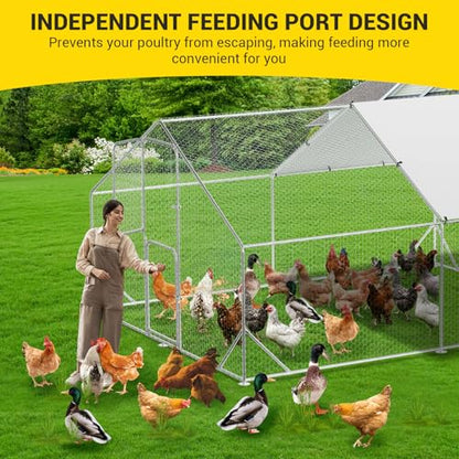 CuisinSmart Large Metal Chicken Coop, Walk in Chicken Runs with Cover for Yard, Large Chicken Coop with Double Door and Strengthen Support for Outdoor Farm Yard (13.1'L x 9.8'W x 6.6'H) - size: 118.1"L x 153.8"W x 78.4"H