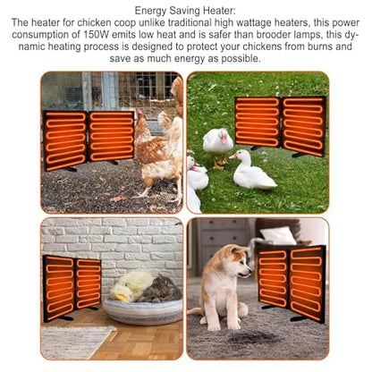 150W Foldable Chicken Coop Heater with 2 Heating Plates, Digital Display, Adjustable Temperature for Pets, Wall Mounted or Standing (L)