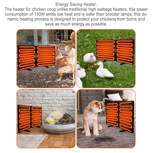 ZJchao Foldable Chicken Coop Heater, 150W Adjustable Temperature with Digital Display and Timer for Chick Puppy Kitten Pets Poultry in Coop House (US Plug 100-120V)