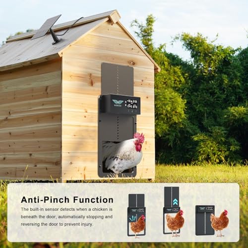 Automatic Chicken Coop Door with Timer & Light Sensor, Solar Chicken Coop Door with Multiple Modes, Automatic Chicken Door with LCD Display