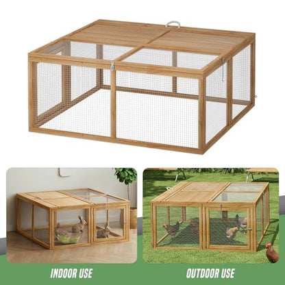 Portable Folding Chicken Coop Rabbit Hutch, Small Animal Playpen with Top & Side Doors for Chickens, Rabbits, and Poultry, 45.5 x 42.5 x 20 inch Natural