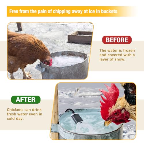 150W Chicken Water Heater, Submersible Bucket Heater Deicer for 5 Gallon, Heated Chicken Waterer for Winter, Freeze-Proof Poultry Waterer, Stock Tank & Water Trough Warmer for Livestock - size: 150Watt