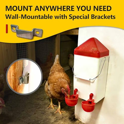 Hanging Chicken Waterer, 1 Gallon PVC Chicken Waterer with 2 Auto-Fill Cups & Horizontal Nipples, Hooks for 20mm×20mm+ Mesh, Suitable for Chicks, Chickens, Quail, Pigeons & Gamebirds