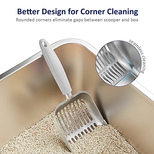 WePet Cat Litter Scoop, Aluminum Alloy Sifter, Kitty Metal Scooper, Deep Shovel, Long Handle, Poop Sifting, Kitten Pooper Lifter, Durable, Heavy Duty, for Litter Box - color: FLAT Aluminum \ #05 Grey Handle, size: Small