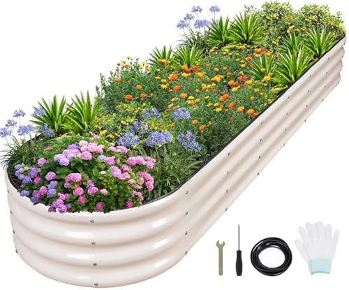 1MORE Galvanized Raised Garden Bed- Planter Garden Boxes Outdoor, Raised Beds for Gardening, 8x2x1ft Metal Garden Bed Kit for Vegetables Flower, Planter Raised Beds with Protective Tape & Tools.White - color: White, size: 8×2×1ft（1pcs）
