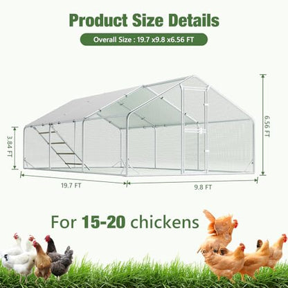 Sannwsg Large Metal Chicken Coop with Run, Walk in Chicken Pen with Waterproof Cover, Secure Lock, Heavy Duty Poultry Cage with Feeding Door for Outdoor Farm Use（20x10 FT - size: 118.0"L x 236.0"W x 79.0"H