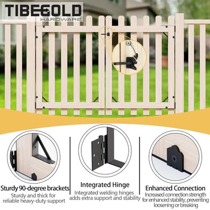 Anti Sag Gate Frame Kit, Heavy Duty Gate Corner Brace Brackets, Gate Hardware Kit with Self-Locking Gate Latch for Outdoor Wooden Fences, Driveway Gates, Shed Doors, Corral, Black, 1 Set
