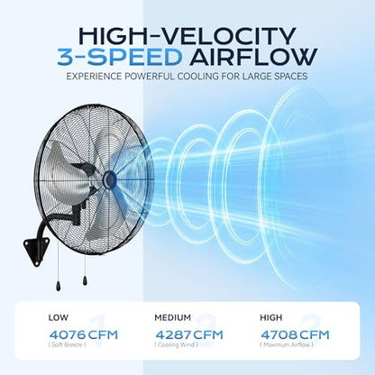 Tehanld 2PC Industrial Wall Fan 26 Inch - 4700 CFM High Velocity Airflow, Heavy Duty Metal Wall Mounted Fan with Dual Pull Chains & 90° Oscillation, 3-Speed Commercial Fan for Warehouse & Barn - size: 26 INCH - 2PC