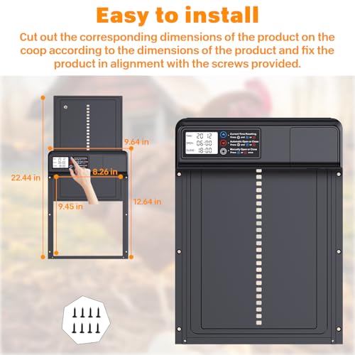 Automatic Chicken Coop Door, Electric Chicken Coop Door Battery Powered with Timer LCD Screen, Anti-Pinch Running Automatic Chicken Coop Door, Aluminum IPX4 Waterproof Auto Chicken Coop Door