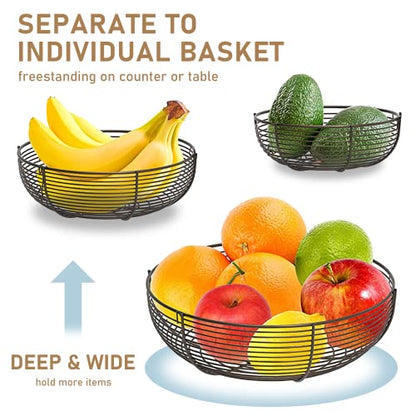 CAXXA 3-Tier Hanging Basket Fruit Organizer Kitchen Heavy Duty Wire Organizer with 2 Free Bonus Metal Ceiling Hooks(Bronze) - color: Bronze