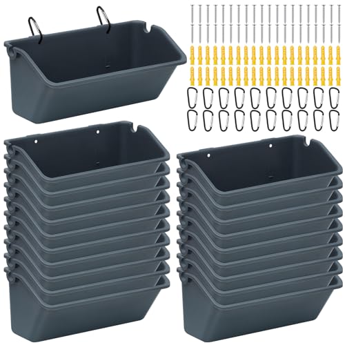 Wenqik 20 Pack Chicken Feeder Waterer Hanging Goat Feeders, 5 Quart Fence Mount Poultry Feed Troughs with Metal Clips and Screws, Livestock Feed Buckets for Sheep Duck Coop, Farm, Geese (Dark Gray) - color: Dark Gray